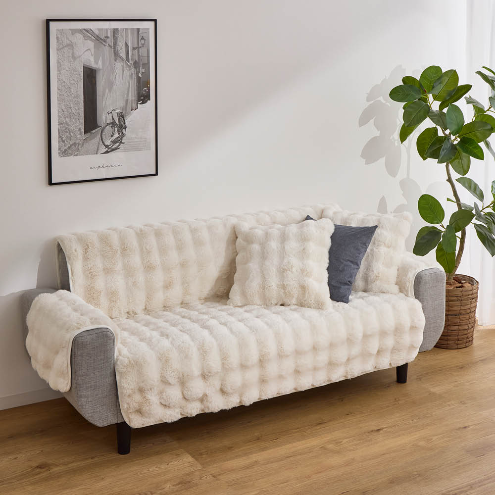 ≪1人掛≫ Lapin Luxe/ラパンリュクス はっ水ファー調ソファカバーアーム付き 人掛けソファーカバー ソファーカバー 615501