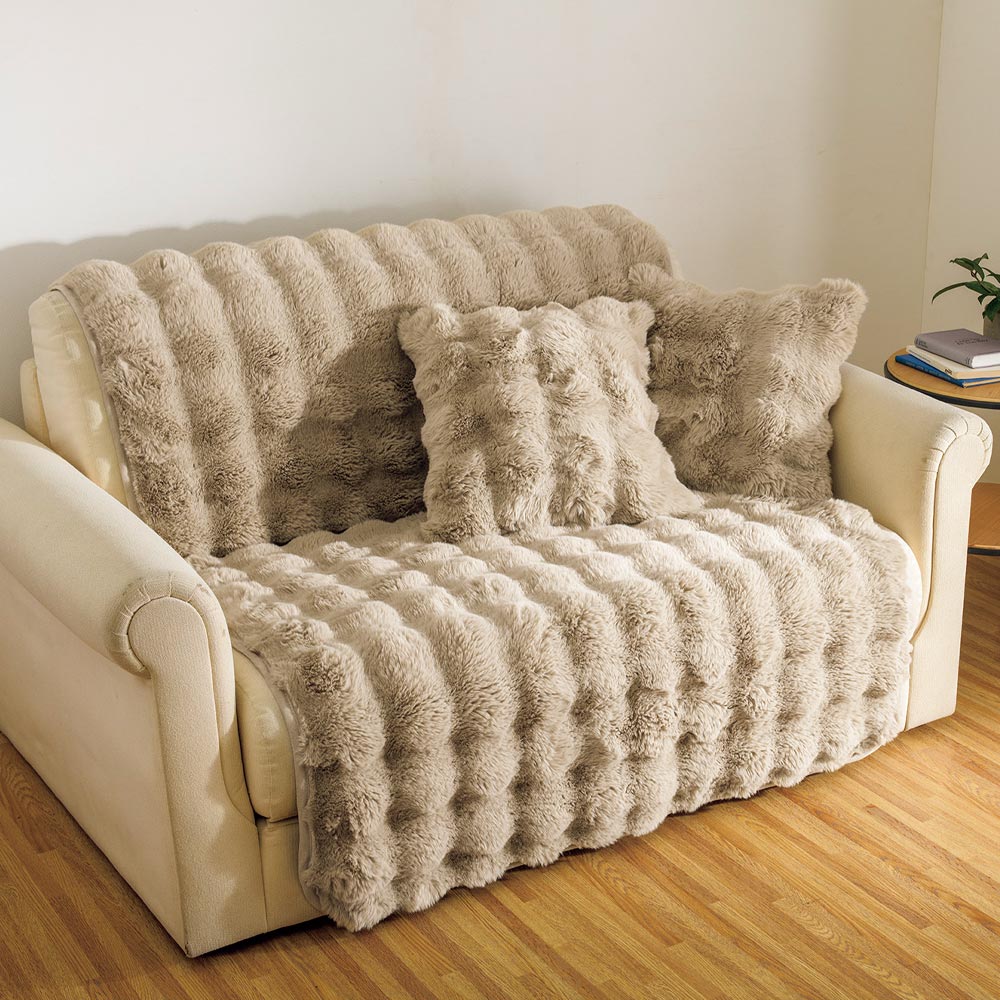 ≪3人掛≫ Lapin Luxe/ラパンリュクス はっ水ファー調ソファカバーアームなし 人掛けソファーカバー ソファーカバー 615506