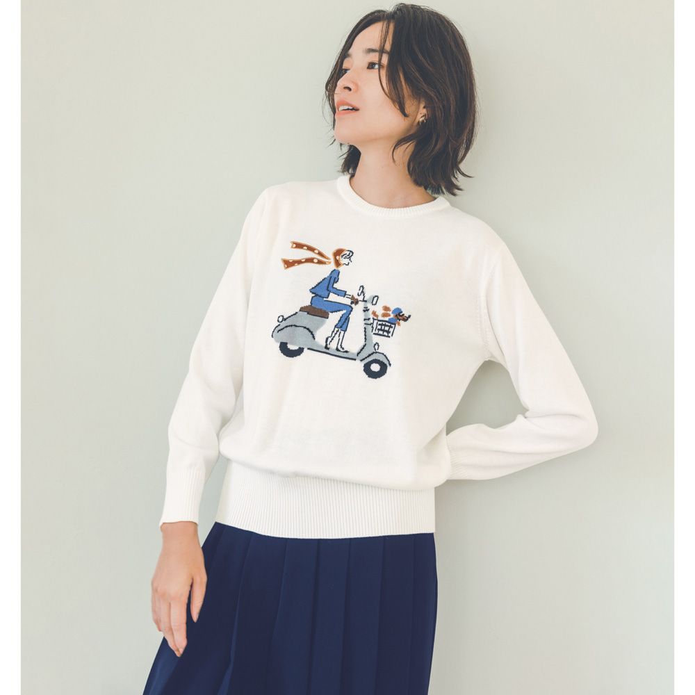 バイクに乗る女の子 インターシャプルオーバー トップス プルオーバー カットソー 327401 バイクに乗る女の子 インターシャプルオーバー ディノスANAmall店