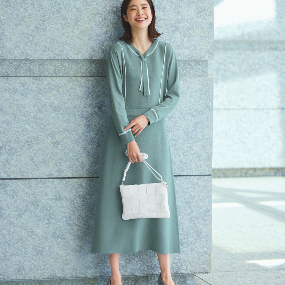 *Zimmermann* ポインテルニットワンピース 柄編みボーダーラインニットワンピース【洗濯機洗い可】（ミドル