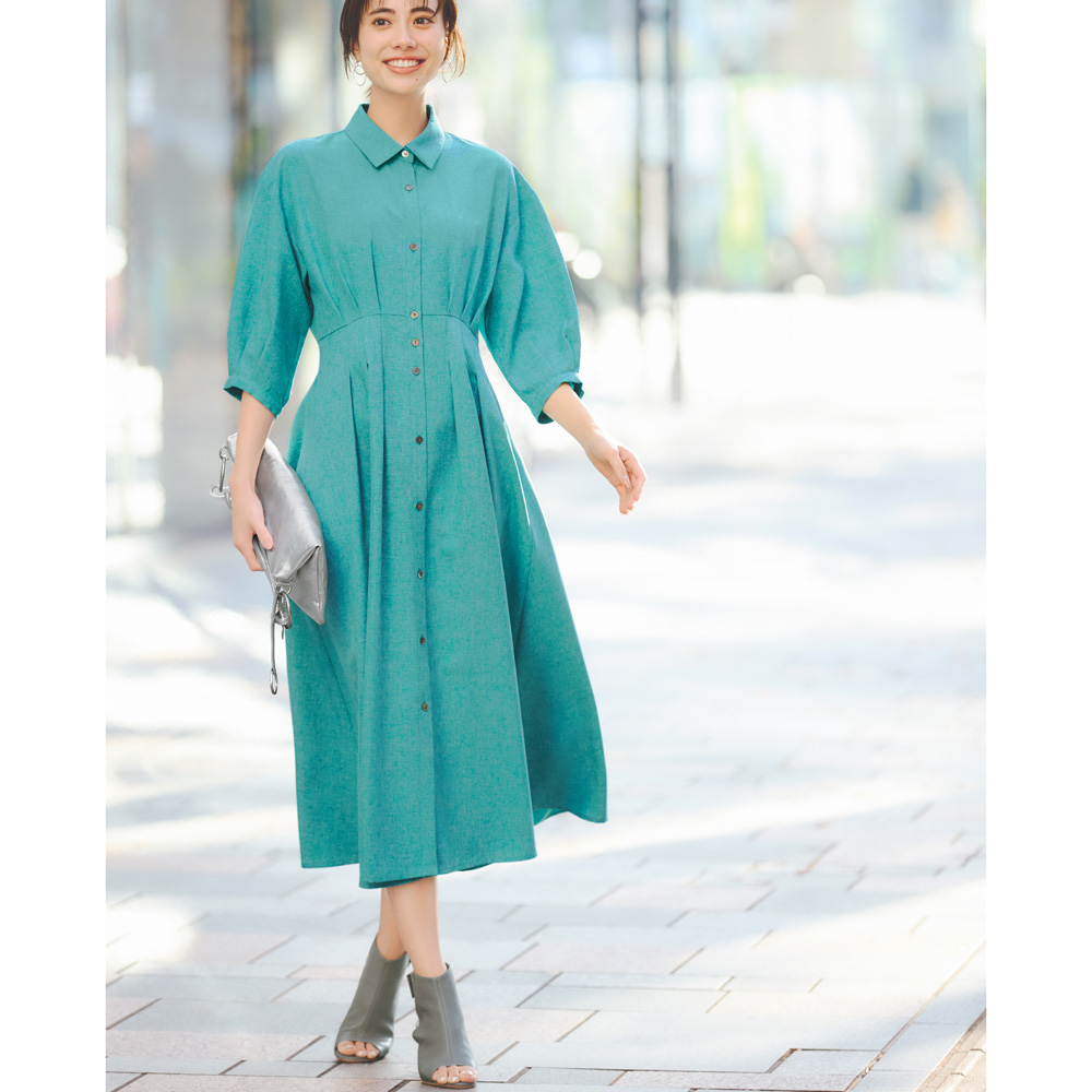 dinos 洗える多機能素材 ウエストタックワンピース　Mサイズ 洗える多機能素材 ウエストタックワンピースの口コミ - ディノス