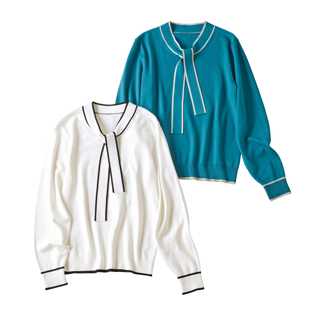 多機能ニット 配色 ボウタイ プルオーバー ニットセーター ニット セーター 100401