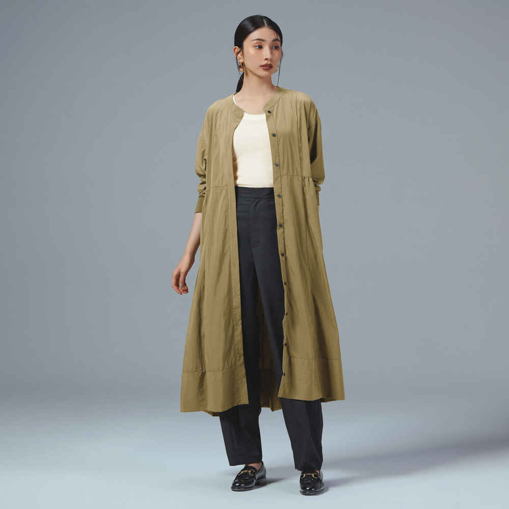 袖口リブ使い シャツワンピース シャツ ブラウス 102102