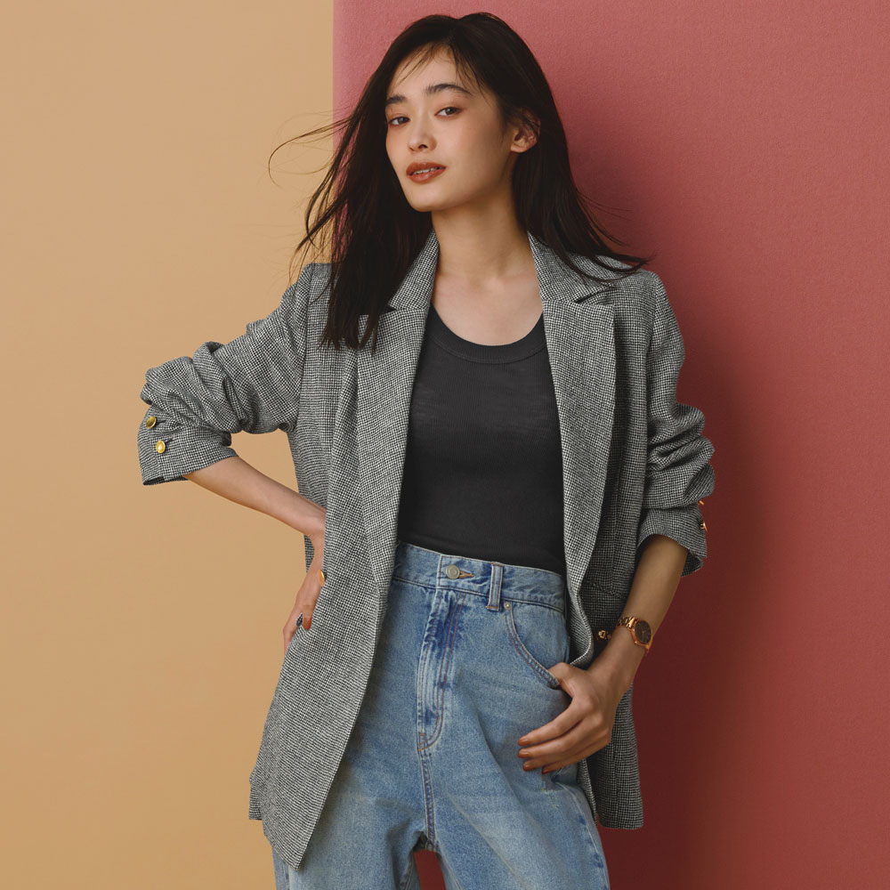 ウールラミーリネン 千鳥柄 ジャケット(日本製) テーラードジャケット ジャケット 100101