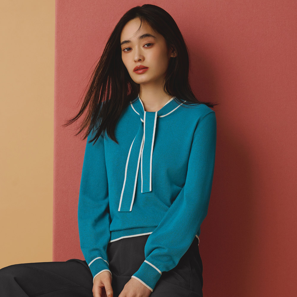 多機能ニット 配色 ボウタイ プルオーバー ニットセーター ニット セーター 100401