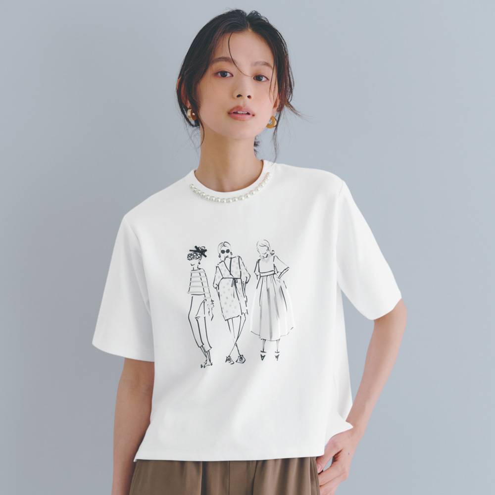 パールビーズ付き プリント プルオーバー プルオーバー シャツ ブラウス 101801