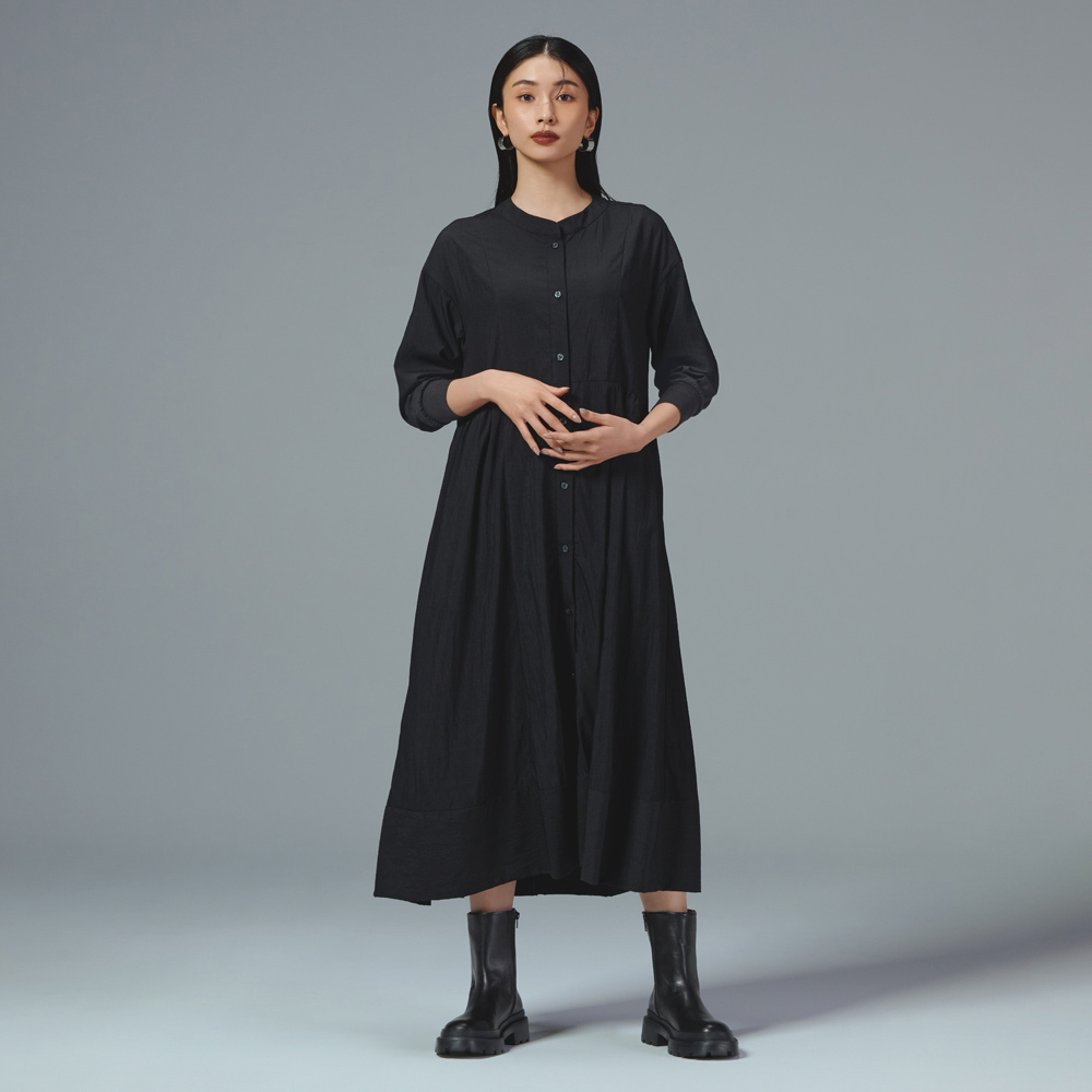 袖口リブ使い シャツワンピース シャツ ブラウス 102102