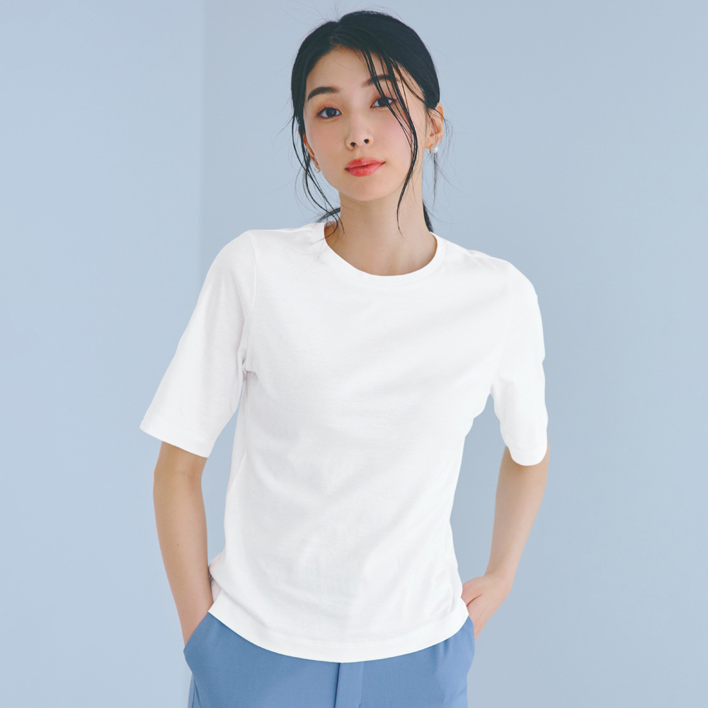 コスメプラス(R)加工 5分袖 クルーネック Tシャツ(日本製) 機能性ウェア インナー 雑貨 102502