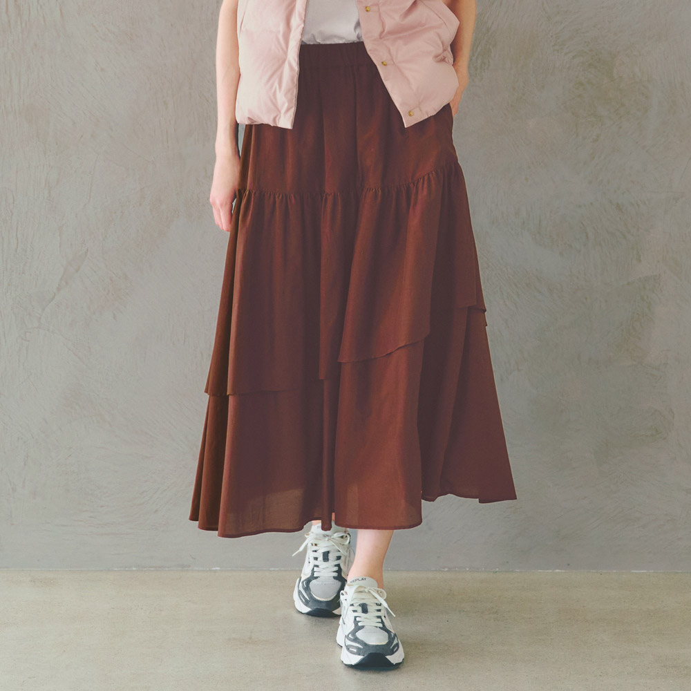 コットンシルク ティアード スカート フレアスカート ギャザースカート スカート 102702