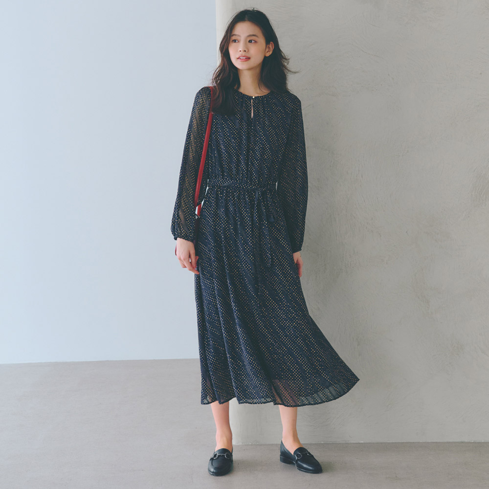 カットジャカード ドットプリント ワンピース マキシワンピース ロングワンピース ワンピース 102801