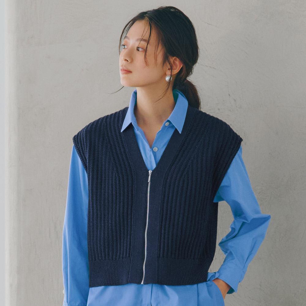 ラメ入り タック畦編み ジップアップ ジレ ベスト ジレ ジャケット 102901