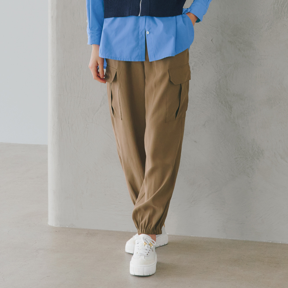レーヨン混 とろみ カーゴパンツ イージーパンツ パンツ 102903