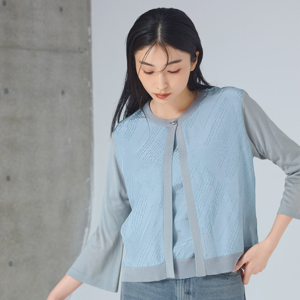 セルロースレーヨンニット 布帛ドッキング カーディガン ニットカーディガン ニット セーター 103501