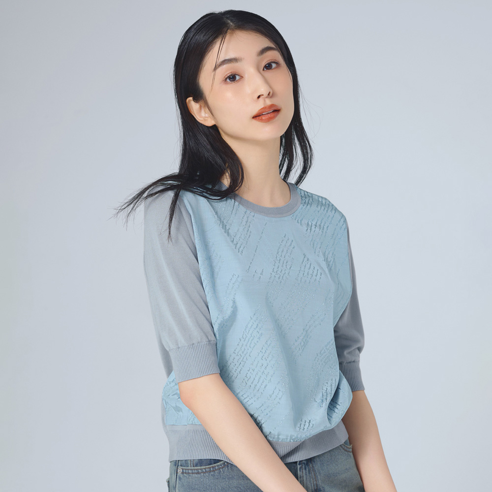 セルロースレーヨンニット 布帛ドッキング プルオーバー ニットセーター ニット セーター 103502