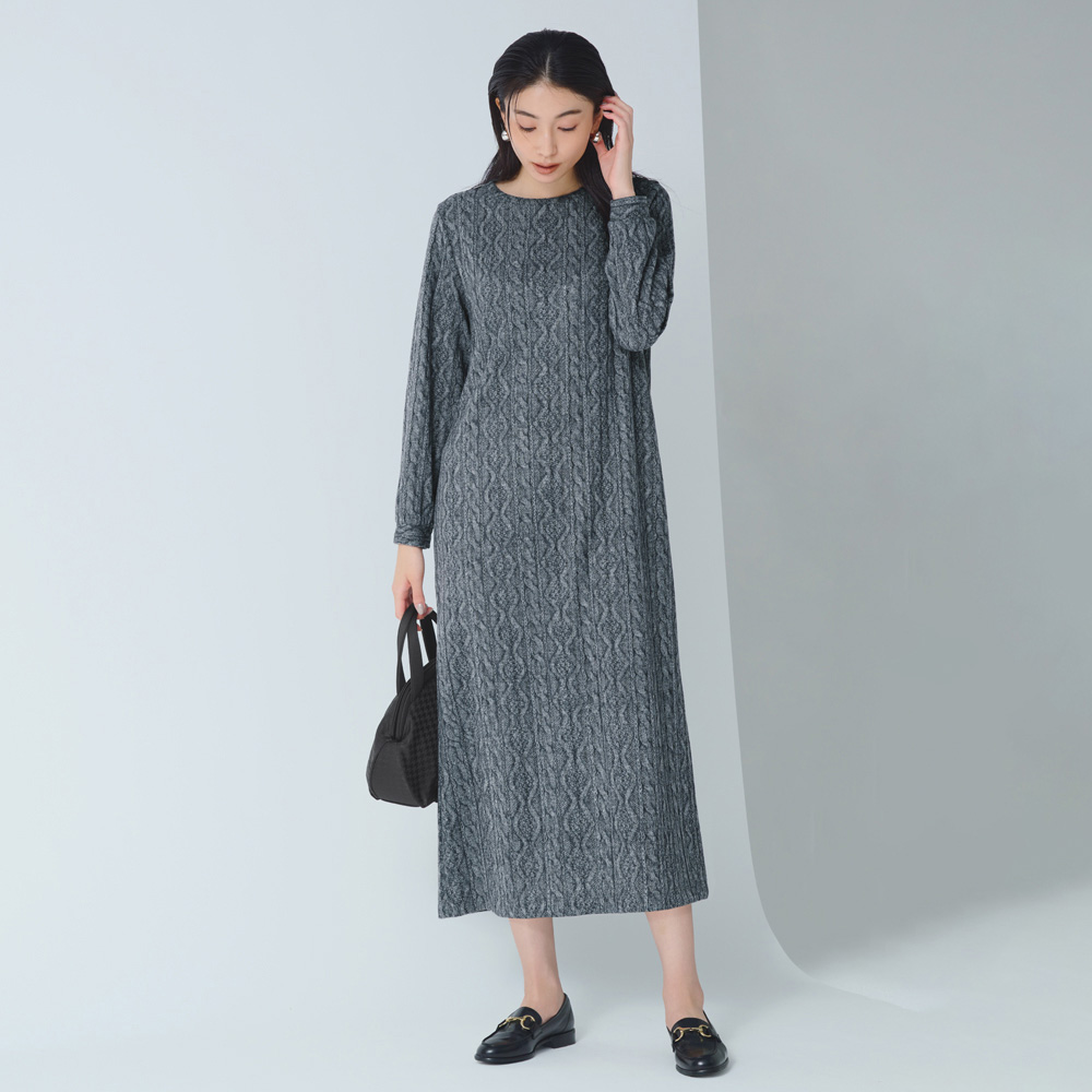 ケーブルプリント ジャージー ワンピース(日本製) ジャージーワンピース ワンピース 103701