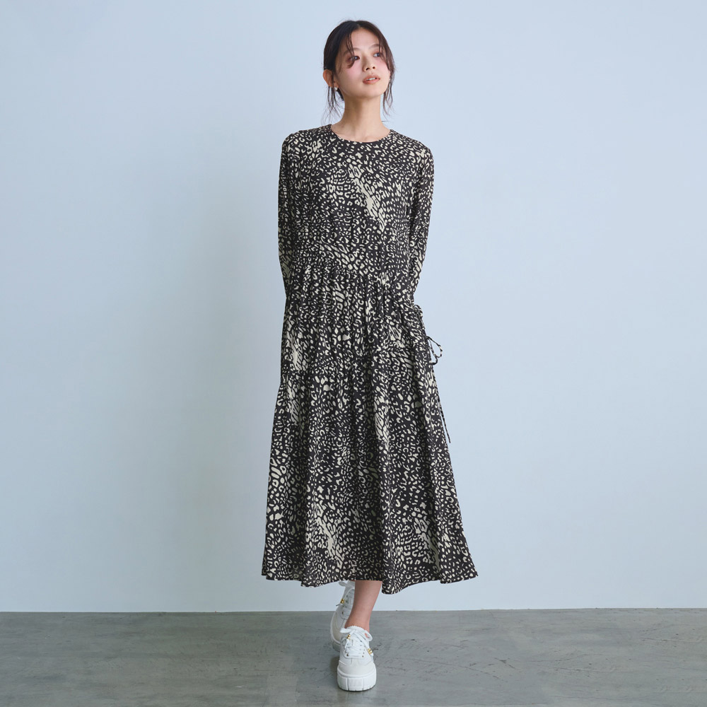 レオパードプリント ティアード ワンピース マキシワンピース ロングワンピース ワンピース 103802