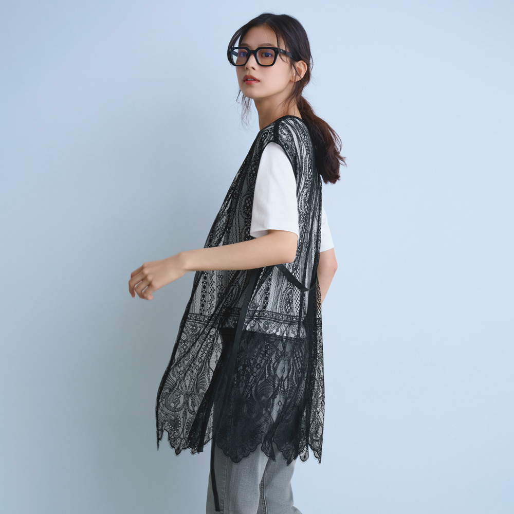 シャンテリーレース風 ベルト付き ジレ ベスト ジレ ジャケット 103901