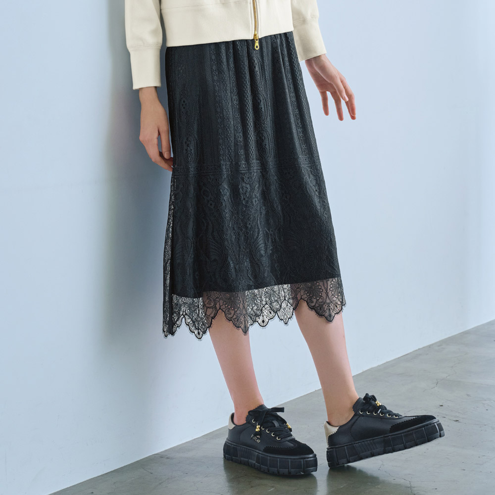 シャンテリーレース風 プルオンスカート フレアスカート ギャザースカート スカート 103902