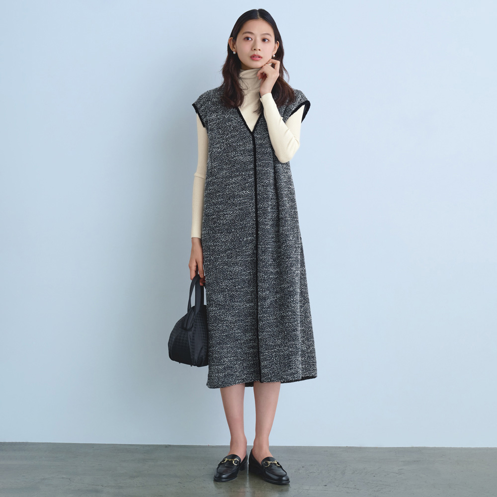 フリンジ使い ツイード調 ジャンパースカート ジャンパースカート スカート 104001