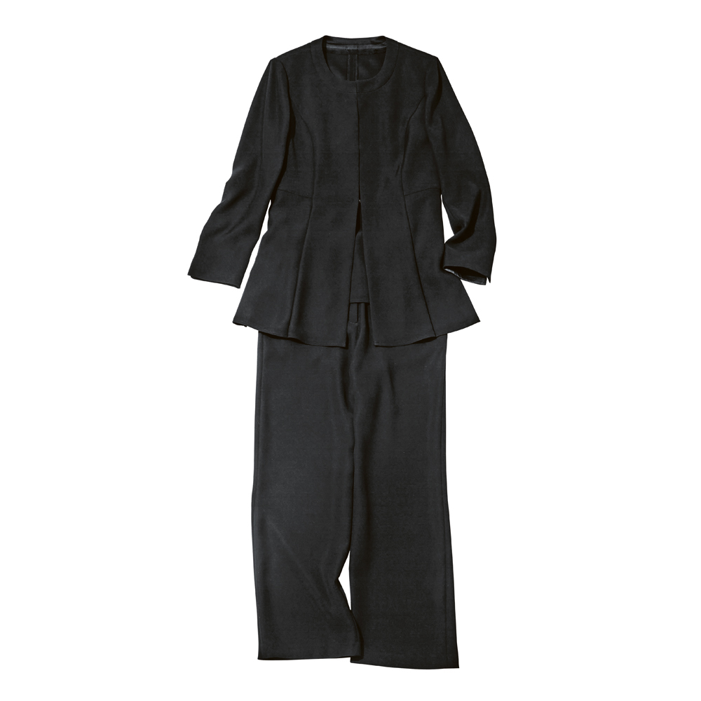 洗える ストレッチ パンツスーツ ノーカラージャケット ジャケット 104501