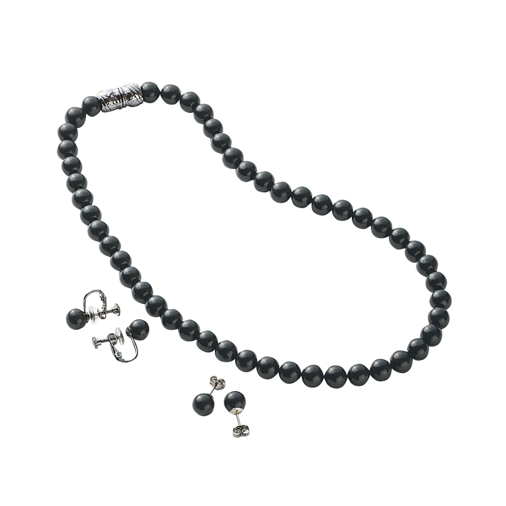 天然ジェット ネックレス&イヤリング・ピアスセット セットジュエリー ジュエリー アクセサリー 104506