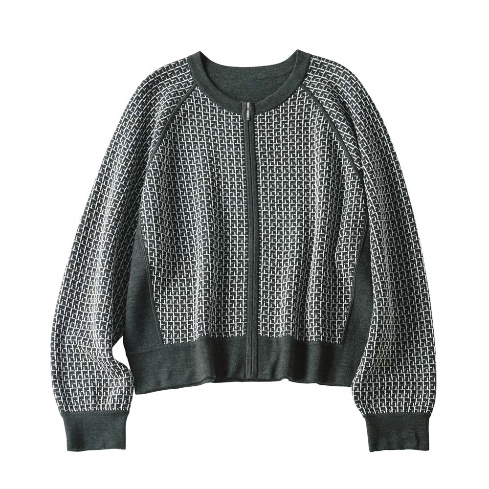 ダブルジャカードニット ジップブルゾン ニットジャケット ニットコート ニット セーター 119601