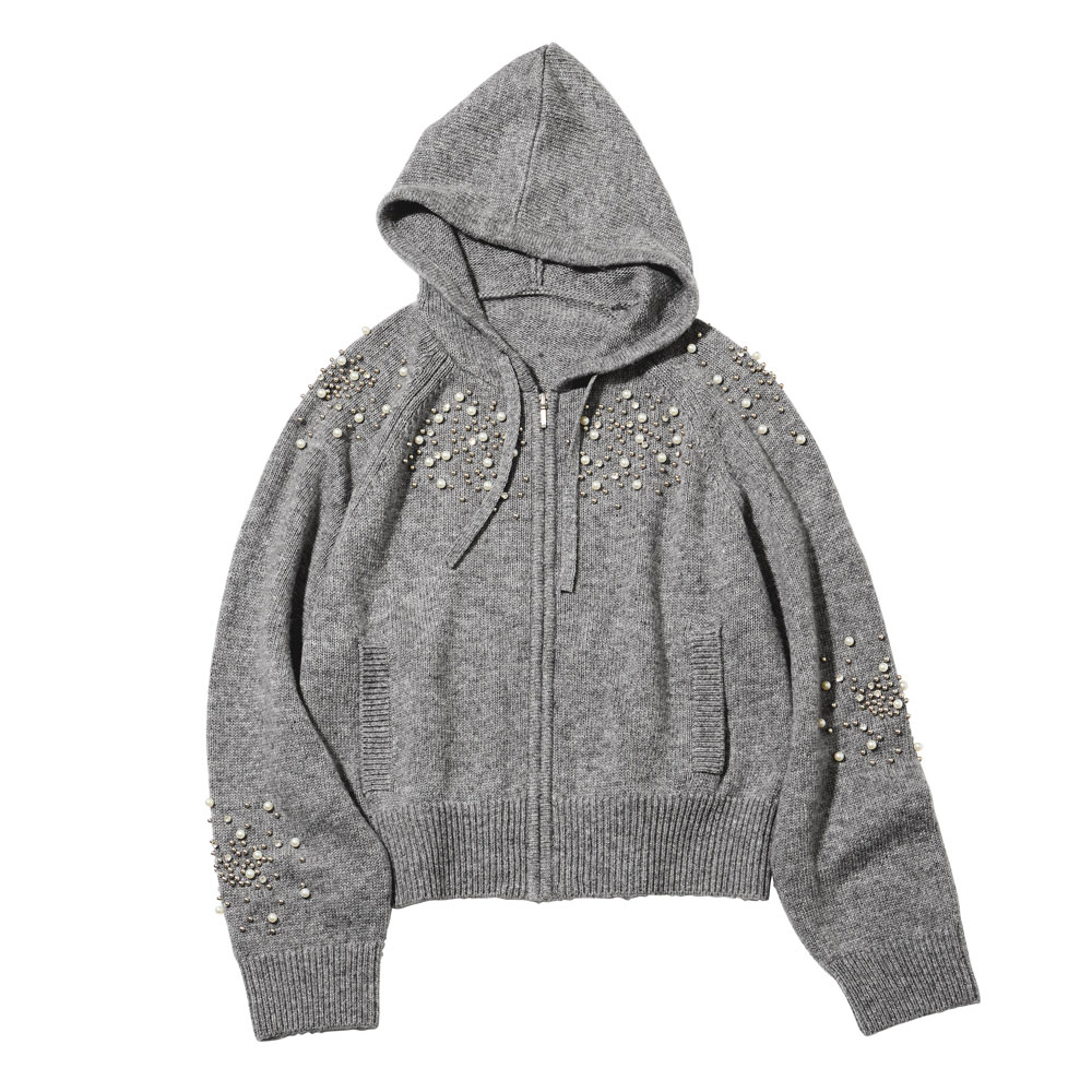 パールビジュー ジップアップ ニットパーカ パーカー スウェット トレーナー 119701