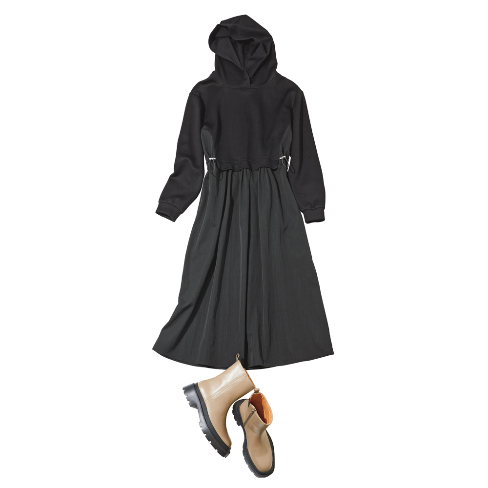 タフタドッキング フーデッド ワンピース ジャージーワンピース ワンピース 120601