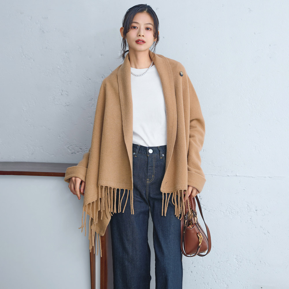 圧縮ウールストール風 フリンジジャケット ニットジャケット ニットコート ニット セーター 120801