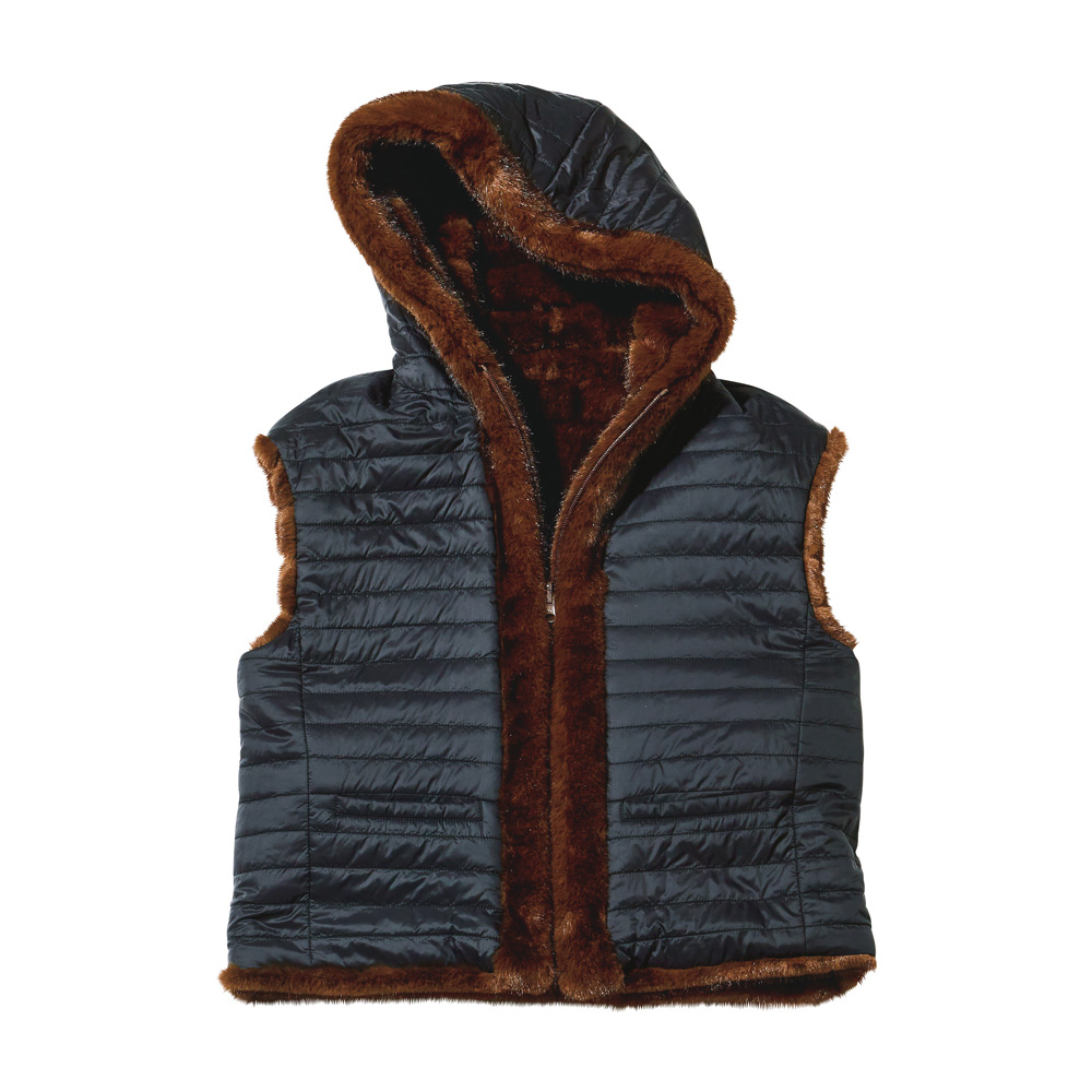 リバーシブルデザイン フェイクファー 中わたベスト サステナブル 121101