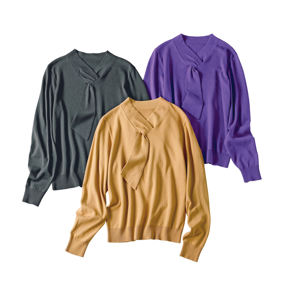 洗える 多機能ニット サッシュボウタイ プルオーバー 機能性ウェア インナー 雑貨 121501