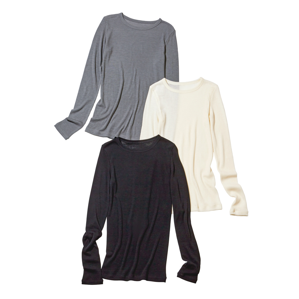 洗える ウールテクノラマ テレコ長袖プルオーバー （日本製） プルオーバー シャツ ブラウス 122201