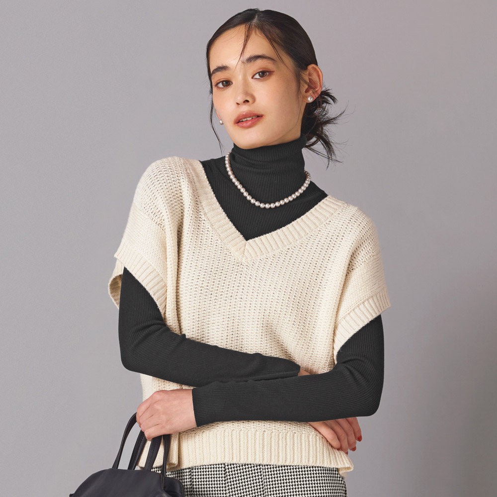 ビーズヤーンタック編み ウール100% ニットベスト ニットベスト ニット セーター 119001