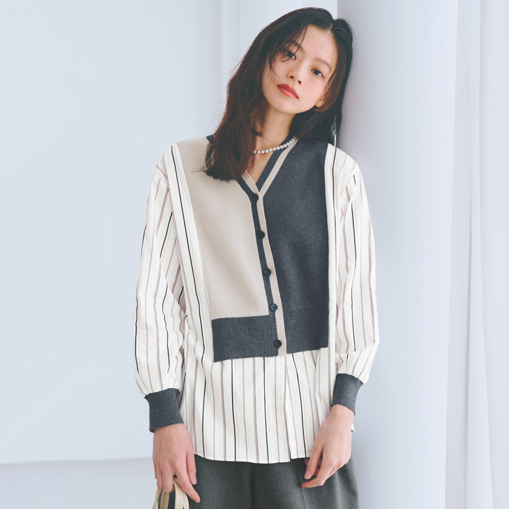 ニットドッキング マルチストライプ シャツ シャツ ブラウス 119301