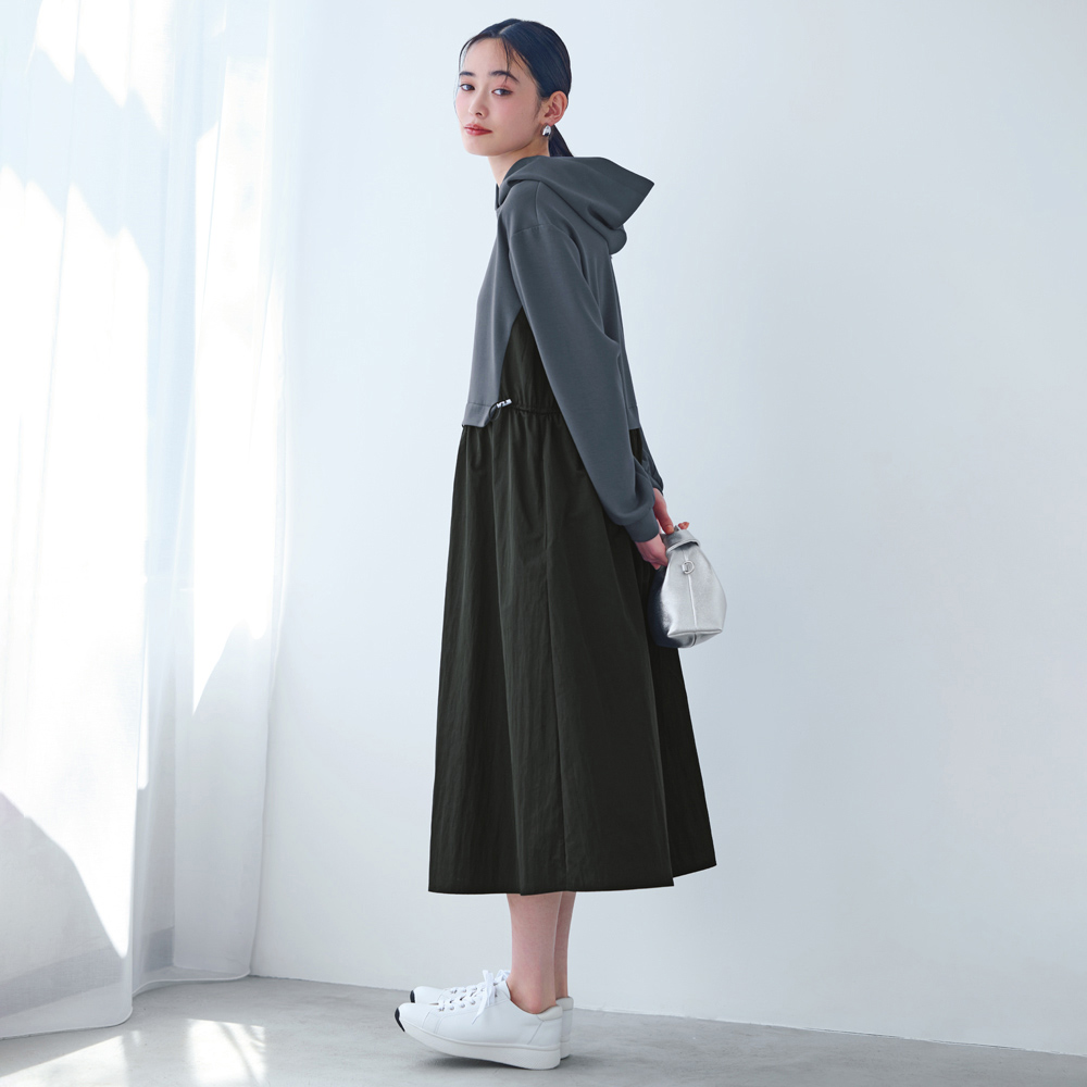 タフタドッキング フーデッド ワンピース ジャージーワンピース ワンピース 120601