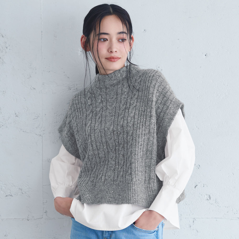 前後2ウェイ スパンコール ニットベスト ニットベスト ニット セーター 120901