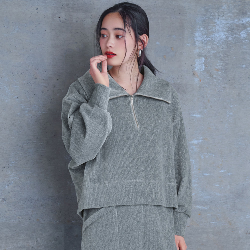 ラメ入りコーデュロイ ジャージー ハーフジッププルオーバー プルオーバー シャツ ブラウス 121201