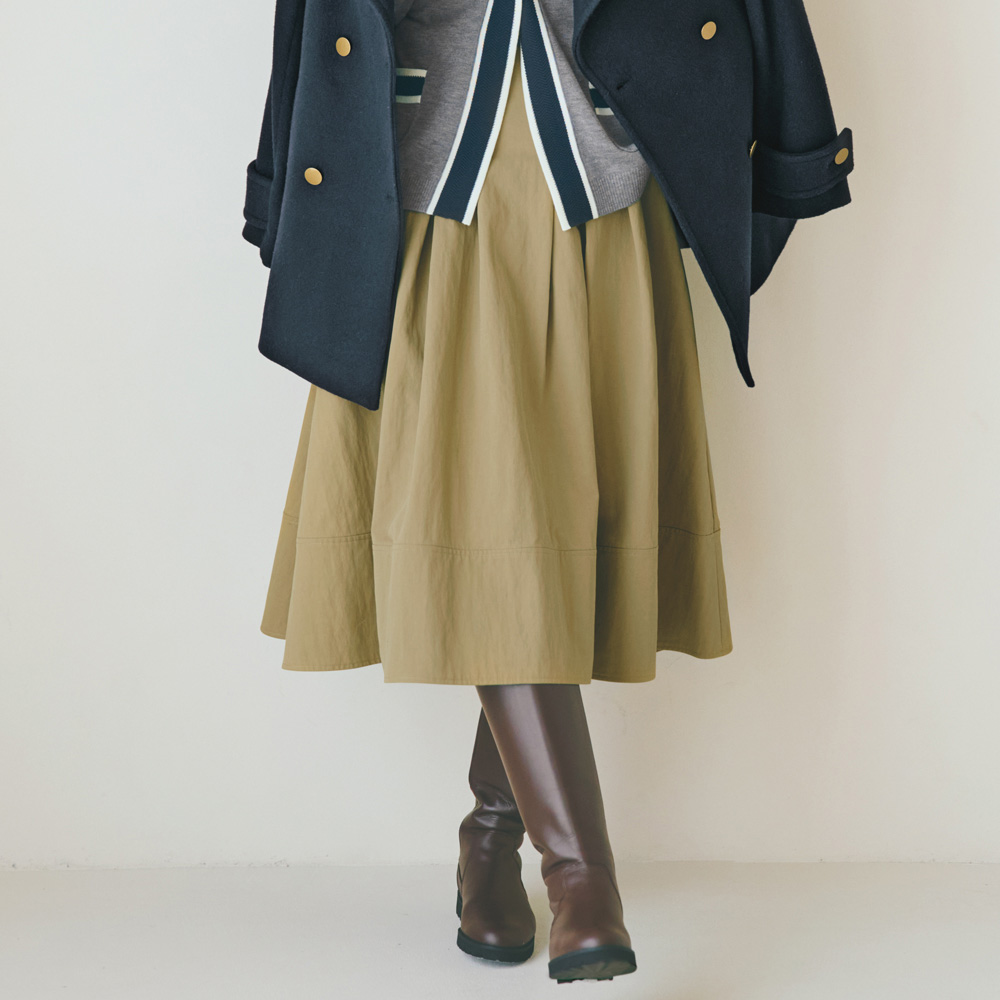 ≪総丈75cm≫高密度コットンナイロン タックフレアスカート フレアスカート ギャザースカート スカート 121601