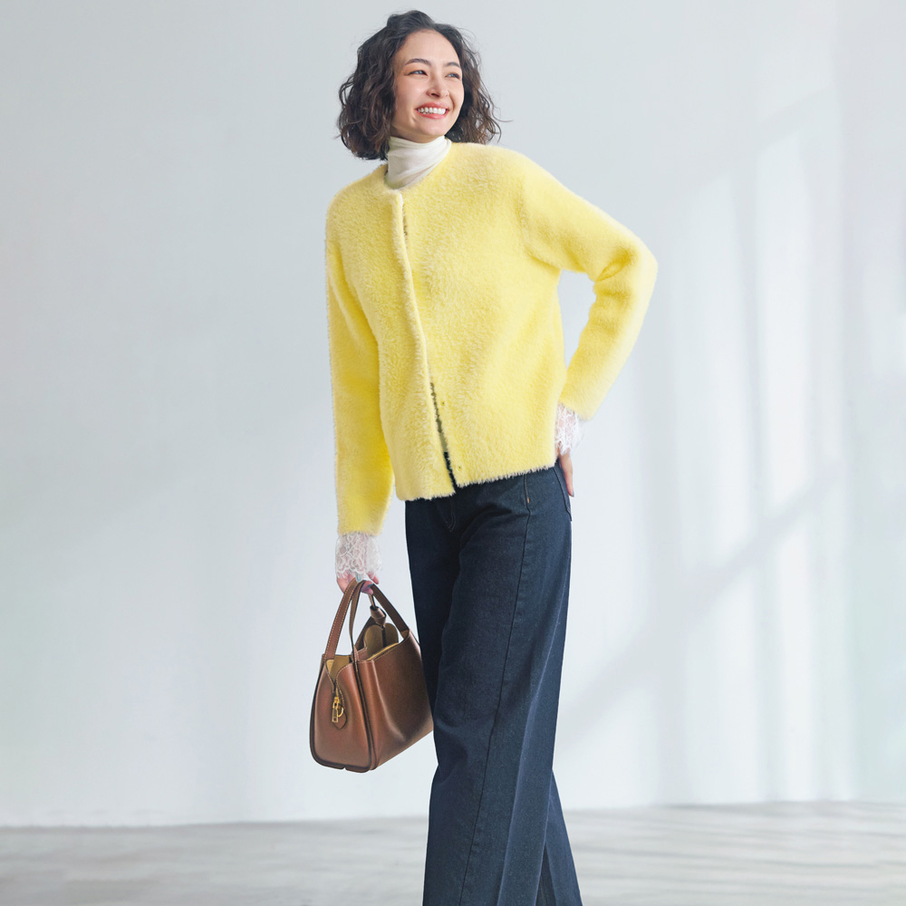 配色ダブルフェイス フェザーニット カーディガン ニットカーディガン ニット セーター 133301