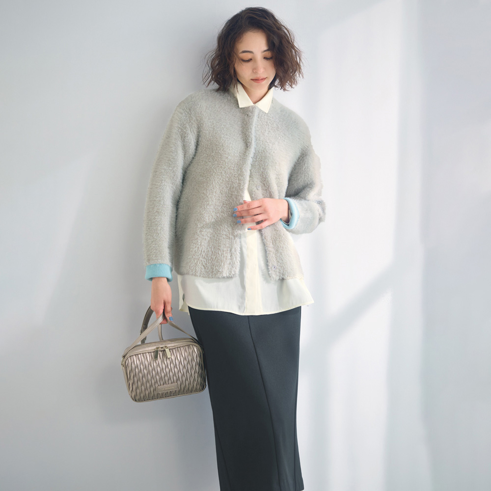 配色ダブルフェイス フェザーニット カーディガン ニットカーディガン ニット セーター 133301