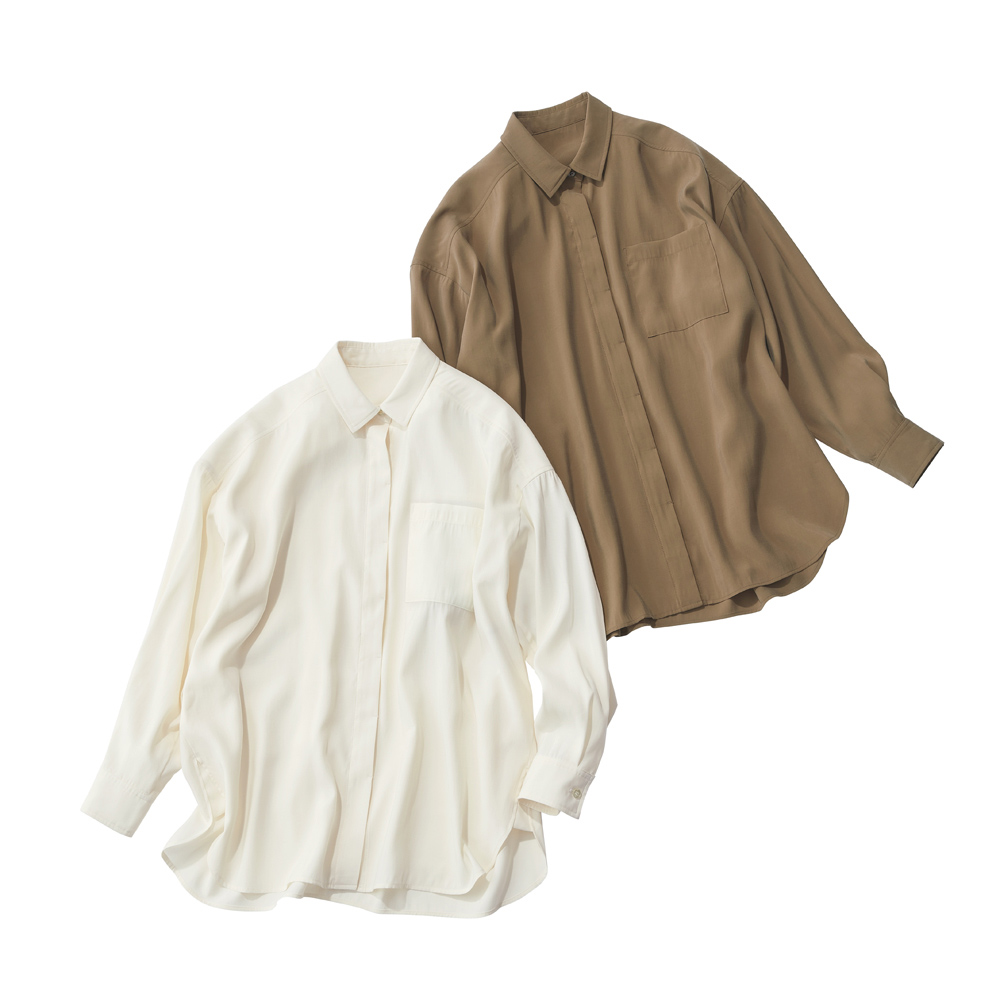 とろみ素材 比翼仕立て ロングシャツ シャツ ブラウス 134301