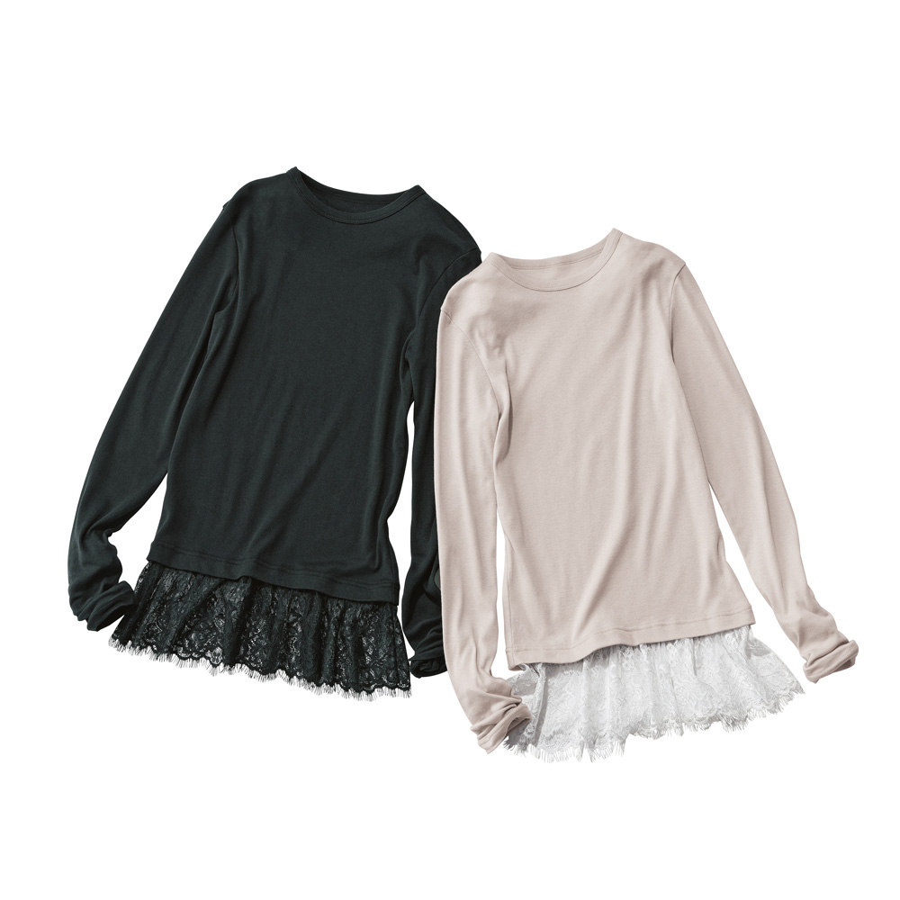 洗える ワクト(TM) 吸湿発熱コットン 裾レース プルオーバー(日本製) 機能性ウェア インナー 雑貨 134601