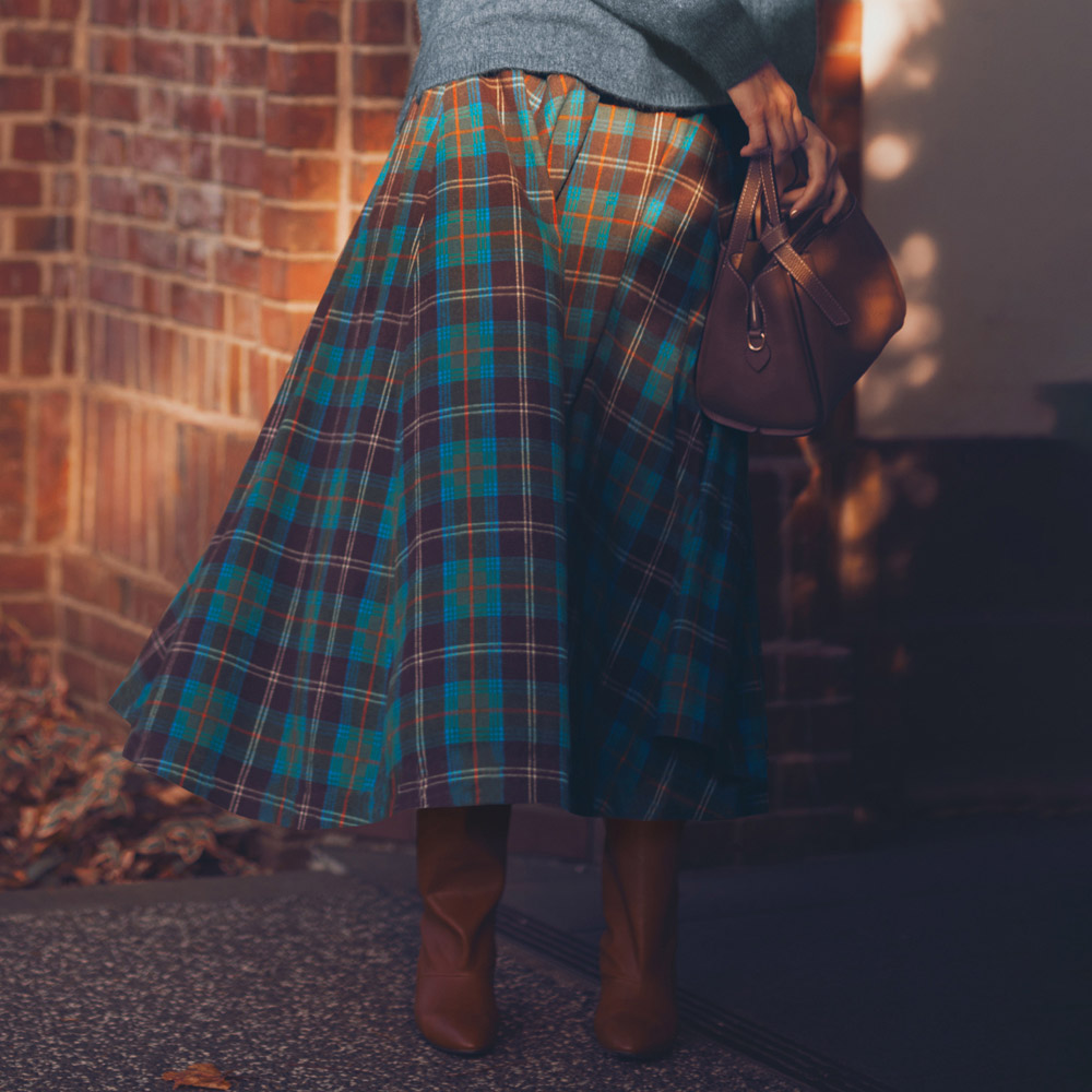 起毛コットン チェック柄 フレアスカート プリント 柄スカート スカート 132902