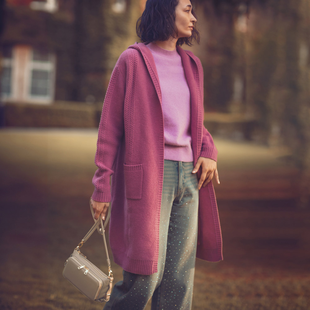 ウール100% フーデッド カーディガン ニットカーディガン ニット セーター 133101