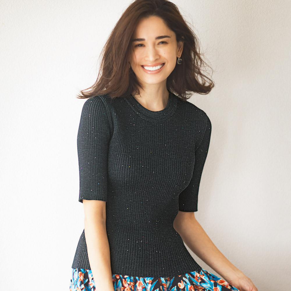 スパンコール リブ 5分袖 ニットプルオーバー(日本製) ニットセーター ニット セーター 135002