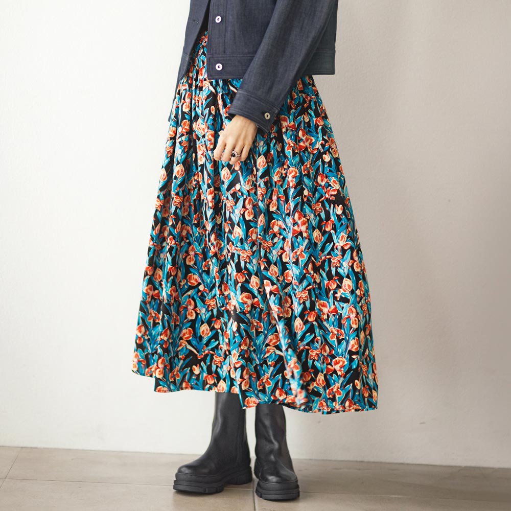 花柄プリント ギャザースカート プリント 柄スカート スカート 135003