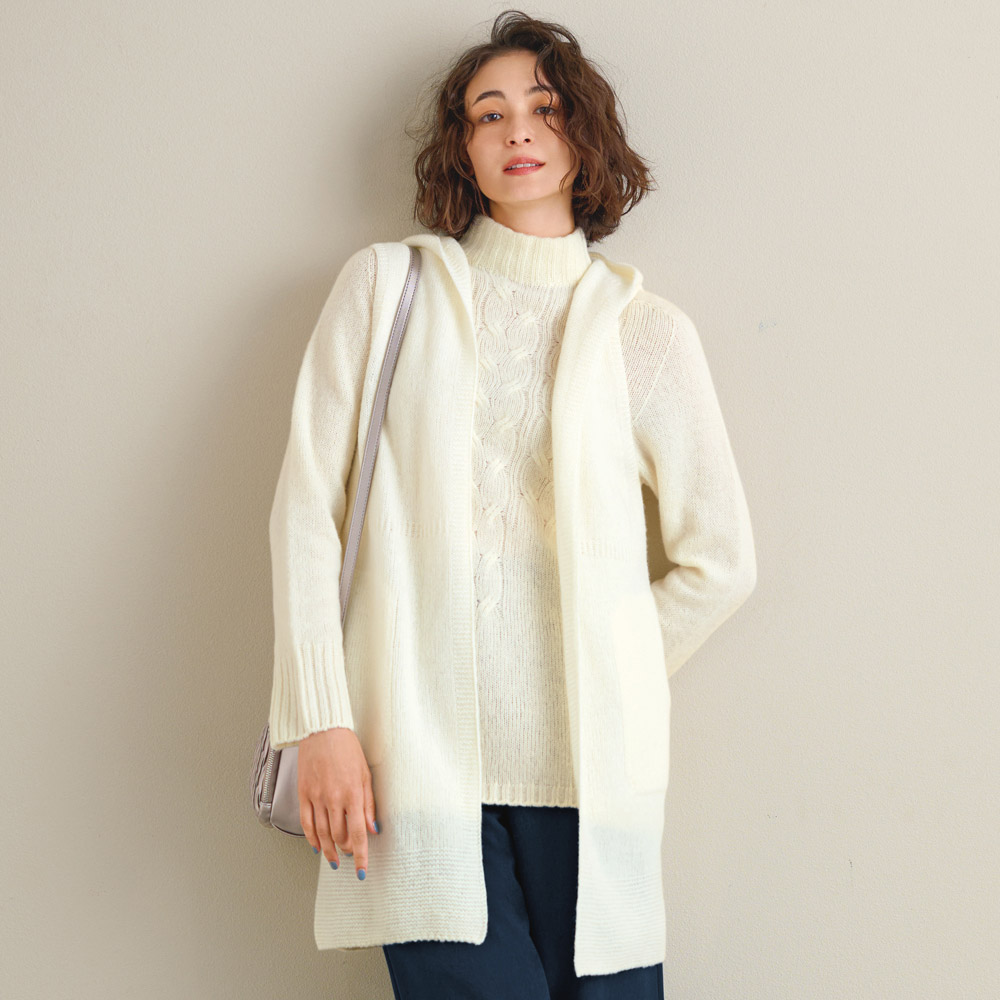 ホールガーメント(R) ウール混ニット フーディ ロングジレ(日本製) ニットアンサンブル ツインニット ニット セーター 135401