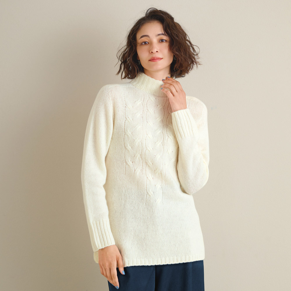 ホールガーメント(R) ウール混ニット ハイネック プルオーバー(日本製) ニットアンサンブル ツインニット ニット セーター 135402