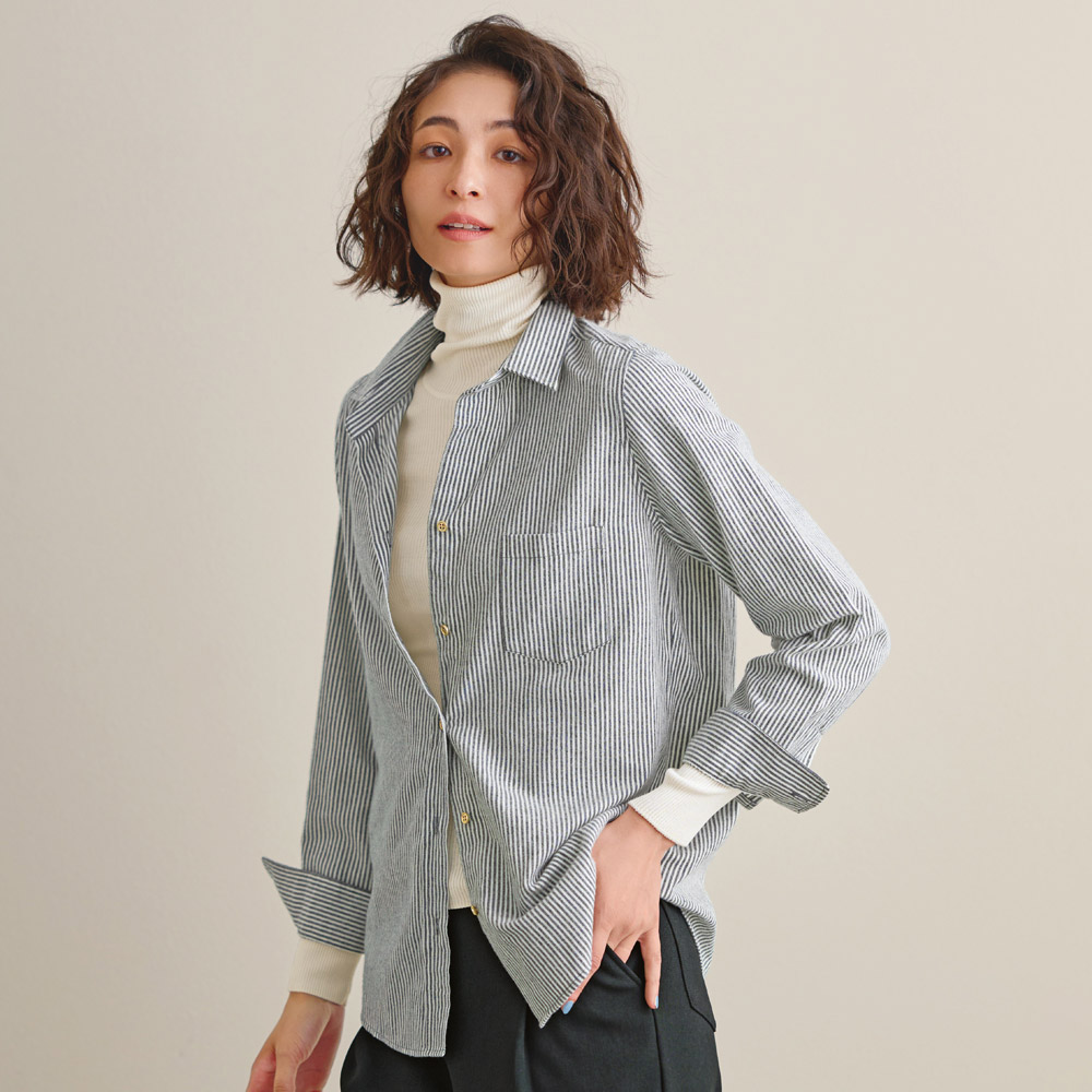 美シルエット 起毛コットン シャツ シャツ ブラウス 135501