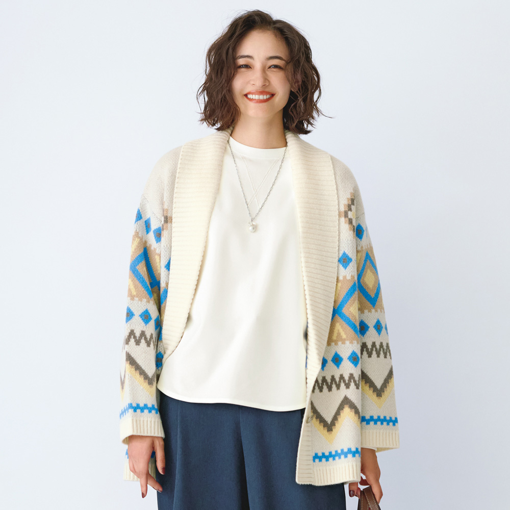 カウチン風 ダブルジャカード ニットコーディガン ニットジャケット ニットコート ニット セーター 136001